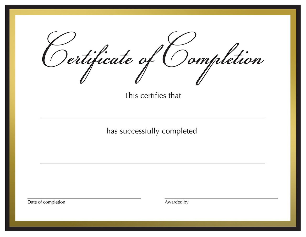 Great Papers! Certificate of Completion Fill-In, Black and Gold Border, 8.5" x 11", Printer Compatible, 15 count